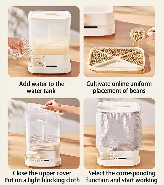 Automatic Bean Sprouts Machine 3 Layer Large Capacity Seed Sprouter Kit with LED Display 360° Automatic Spray 1.5L Water Tank Bean-Sprout