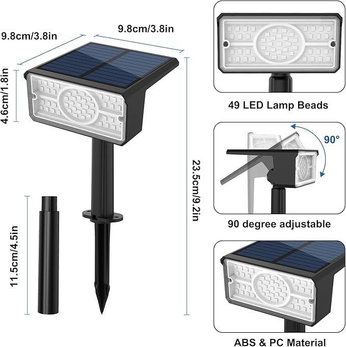 T-SUN Green Solar Spot Lights Outdoor 4 Pack 49 LED 2 Lighting Modes IP65 Waterproof Landscape Spotlights 2 in 1 Auto On/Off Solar Lights for Yard Garden Driveway Pathway