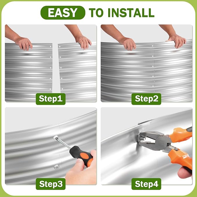 AHEONLAR 3PCS 2x2x2FT Galvanized Raised Garden Bed Kit Round Metal Flower Box Large Planter Raised Beds Outdoor Garden for PlantingFruitHerb Silver
