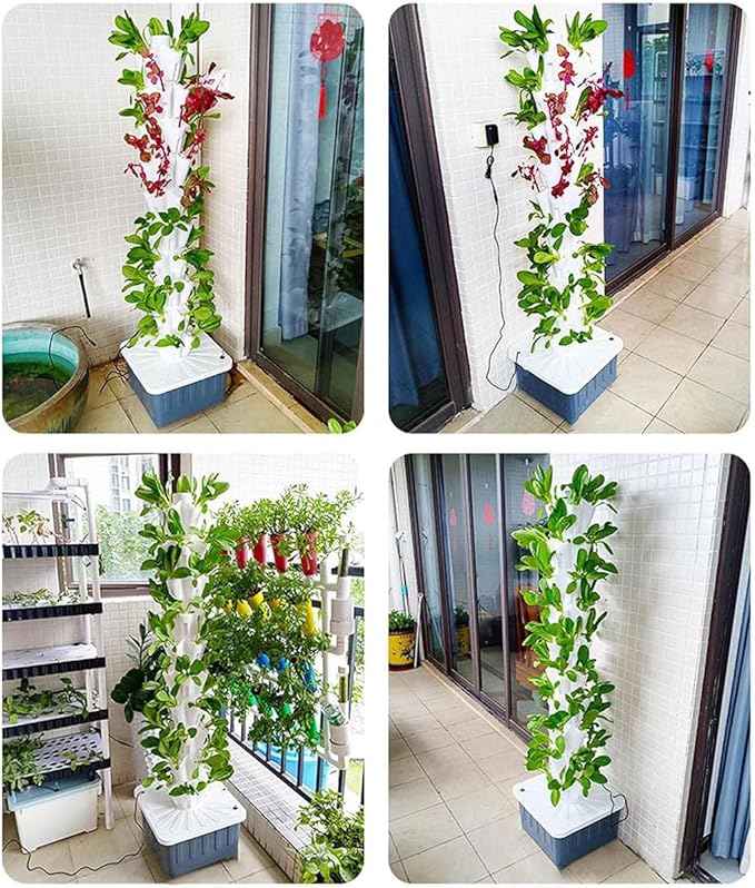 Hydroponics Tower Garden PVC Vegetables Plant Growing Systems with Timer and 10L Water Tank for Indoor Herbs Fruits and Vegetables for Home Office Placed in Any Pla