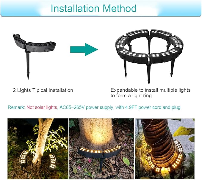 Tree Lights Outdoor Palm Tree LED Uplighting 3000K Warm White Landscape Spotlights IP67 Waterproof Aluminum AC85-265V (110V Compatible) 1.5M/4.9ft US Plug Power Cord (2 Pack)