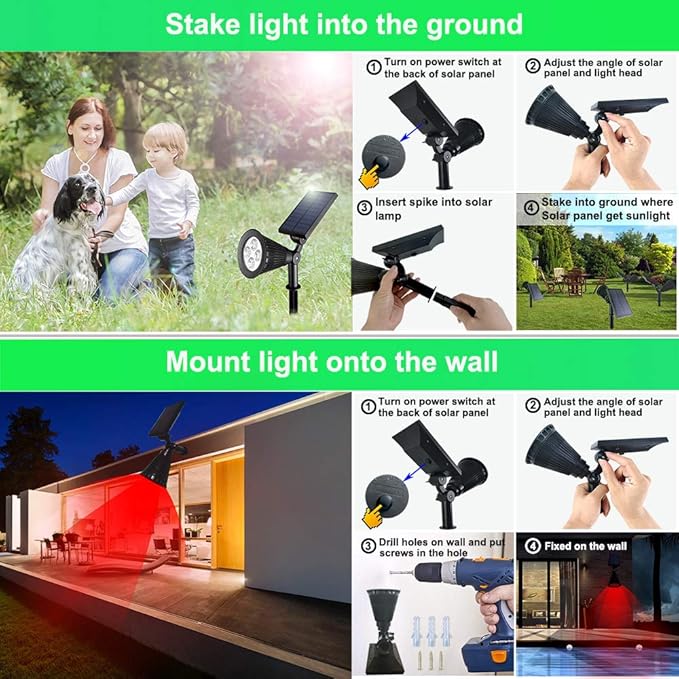Solar Spot Lights Outdoor Waterproof 4 LED Outdoor Spot Lights for Yard Garden PathwayRed Blue Landscape Spotlights LED Solar Uplights for Trees