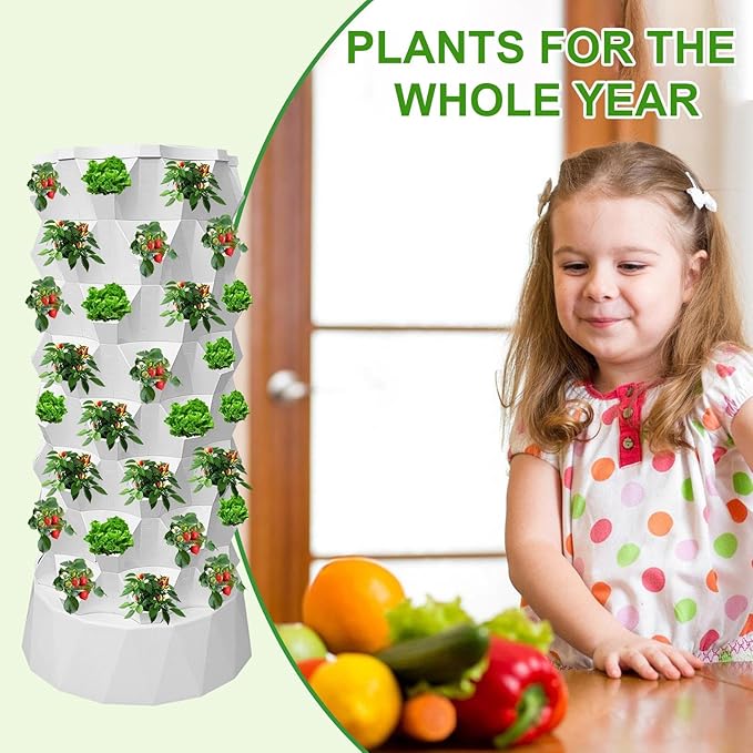 Hydroponics Growing System 8 Layered 64 Slots Hydroponic Tower with Water Pump Vertical Hydroponic Grow Tower for Indoor and Outdoor Grow Fruits and Vegetables
