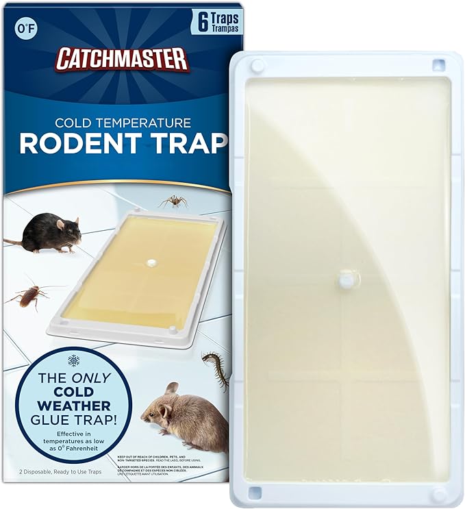 Catchmaster Freeze Resistant Glue Traps 6PK Mouse Traps Indoor for Home Pest Control Tray for Rodents Bugs &amp Crickets Cold Weather Glue Board for House Shed &amp Garage