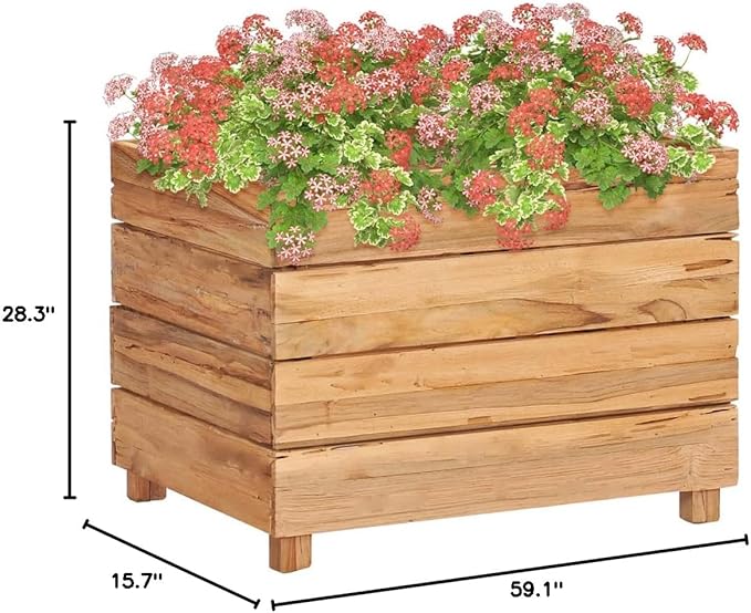 vidaXL Raised Bed Raised Planting Bed Garden Grow Bags Herb Flower Vegetable Plants Bed Rectangle Planter 59.1x15.7x28.3 Solid Wood Teak and Steel