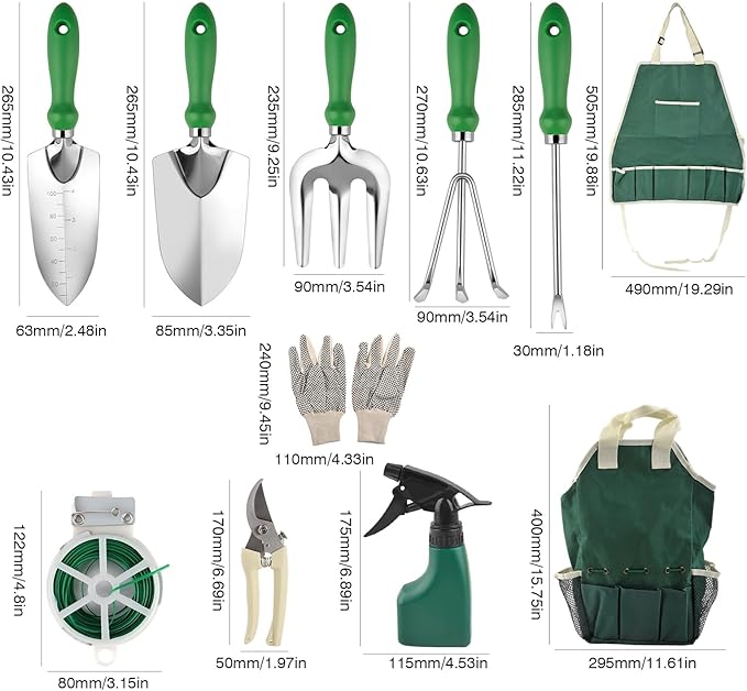 Garden Tool Set 11 Piece Heavy Duty Gardening Hand Tools with Fashion and Durable Garden Tools Organizer HandbagRust-Proof Garden Tool Set Ideal Gardening Gifts