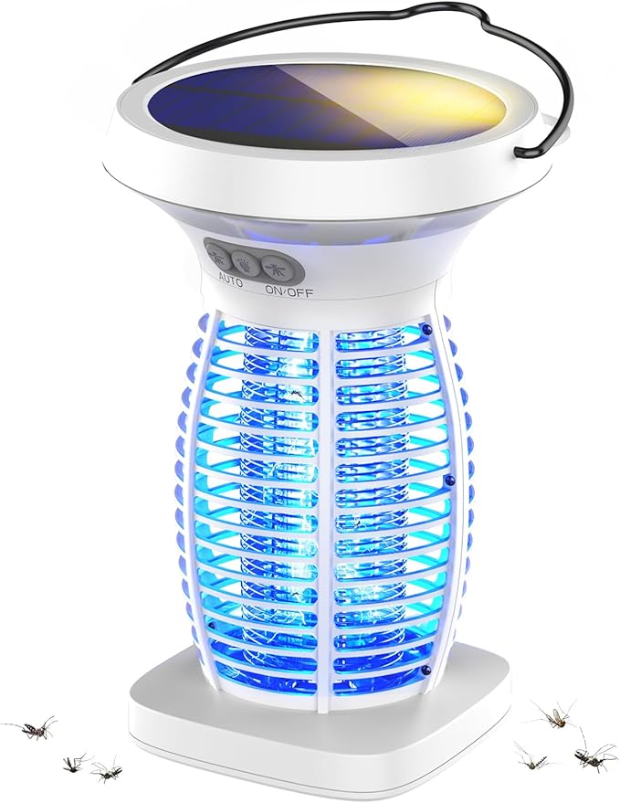 Solar Bug Zapper Outdoor Mosquito Zapper Outdoor Waterproof Electric Fly Zapper Rechargeable Mosquito Killer with Solar Panel 4200V Fly Trap Indoor for Home Backyard Patio Garden Camping