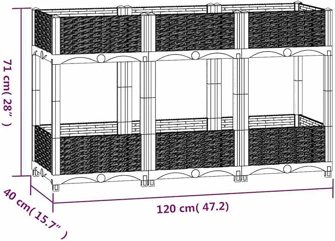 Raised Bed Stylish Two-Level Outdoor Planter Box Durable Polypropylene Medium Size for Garden Balcony Patio Vegetables Herbs Flowers