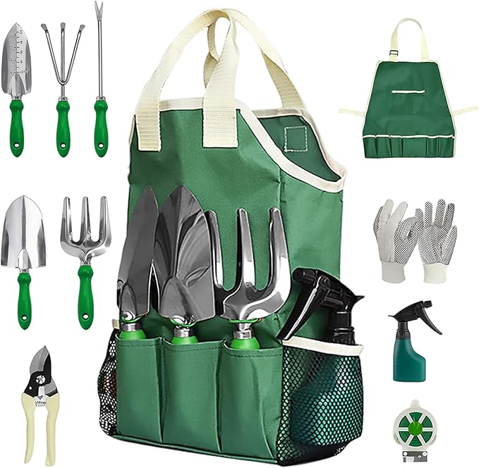 11-Piece Gardening Tool Set Heavy Duty Stainless Steel Garden Tool Set with Handbag Gardening Hand Tools for Adults and Kids