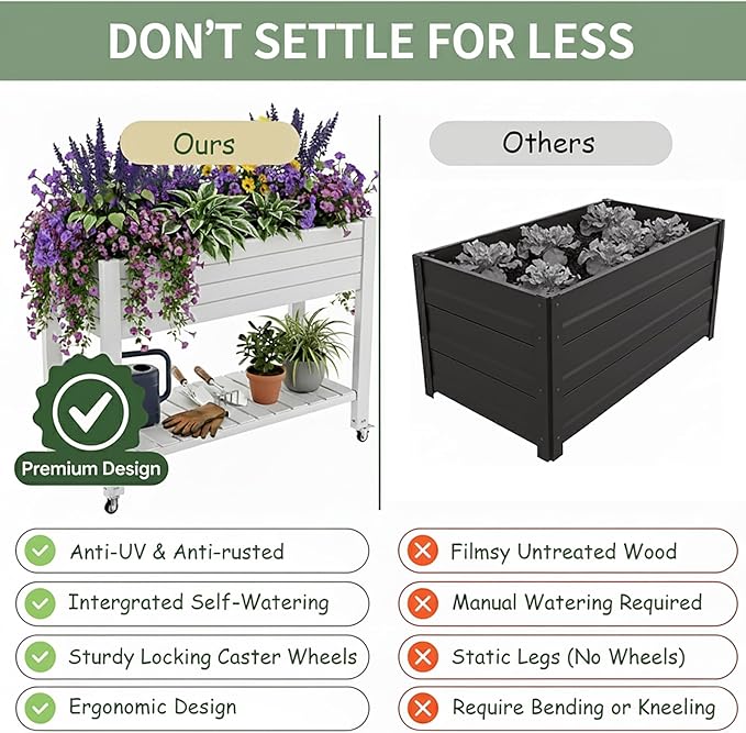 2.8' Height Elevated Raised Garden Bed Outdoor with Wheels Easy Assembly Resin Planter Box for Vegetables/Herb/Fruits Best Choice for Backyard Patio Balcony (Ashen) 6pc
