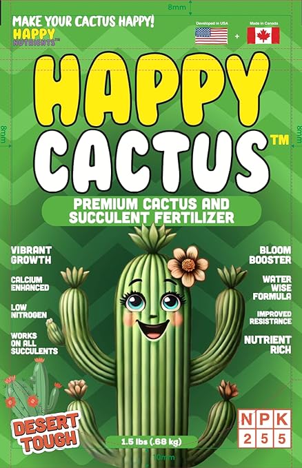 Happy Cactus Fertilizer by Happy Nutrients– Low Nitrogen Fertilizer for Cactus Plant &amp Succulents – Bloom Booster with Calcium for Vibrant Growth – 2-5-5 NPK 1.5 lbs for Indoor/Outdoor Use