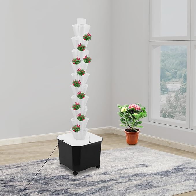Hydroponic Vertical Growing System w/Timer 50 Pods Indoor Gardening System w/Water Circulation Hydronic Garden Tower Plants Germination Kit for Fruits Leafy Vegetables