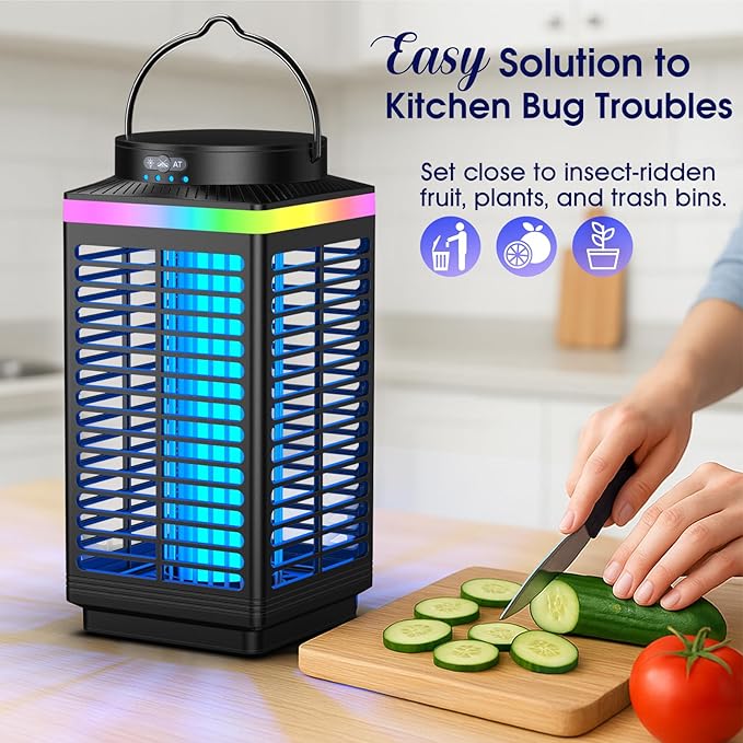 Bug Zapper Outdoor 4-in-1 4200V Electric Mosquito Zapper Cordless Rechargeable Bug Zapper Fly Zapper with 5000mAH Battery Waterproof IP68 Portable &amp Wireless Insect Zapper for Camping Patio