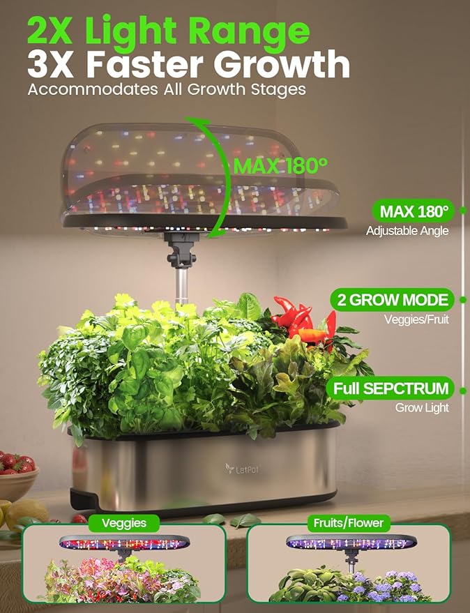 LetPot LPH-SE Hydroponics Growing System 12 Pods Smart Herb Garden Kit Indoor Indoor Garden APP &amp WiFi Controlled with 24W Growing LED 5.5L Water Tank Pump System Automatic Timer