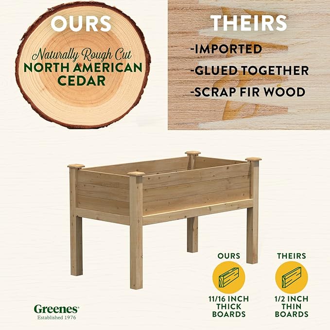 Greenes Fence Premium Cedar Elevated Garden Bed 24 W x 48 L x 31 H (3/4 Thick) - Made in USA with North American Cedar