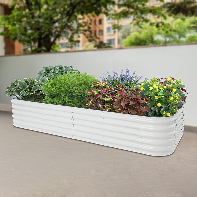 9.35Ft in Wide Galvanized Metal Raised Garden Beds Kit 14-in 1 Oval Outdoor Planter Box 1.97Ft Deep Raised Beds for Gardening Vegetables Flowers and Plants
