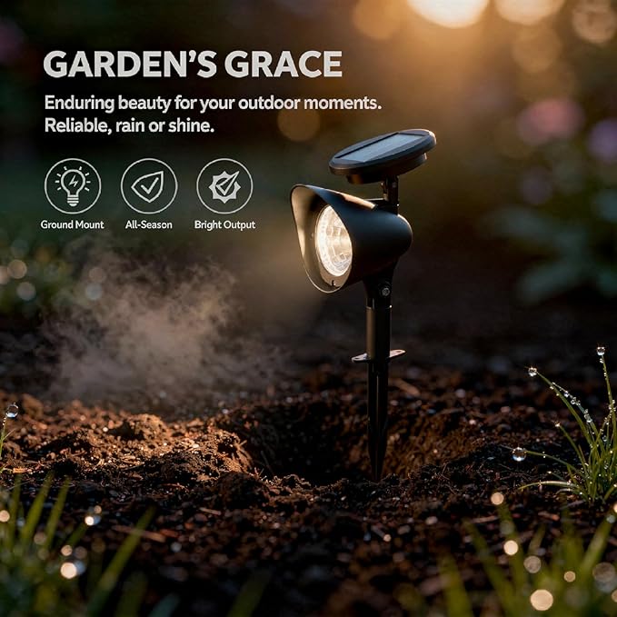 2 Pcs Solar Spotlights Outdoor Led Landscape Lights Warm Waterproof With Solar Panel 6-8H Runtime For Garden Lawn Patio Yard Decoration