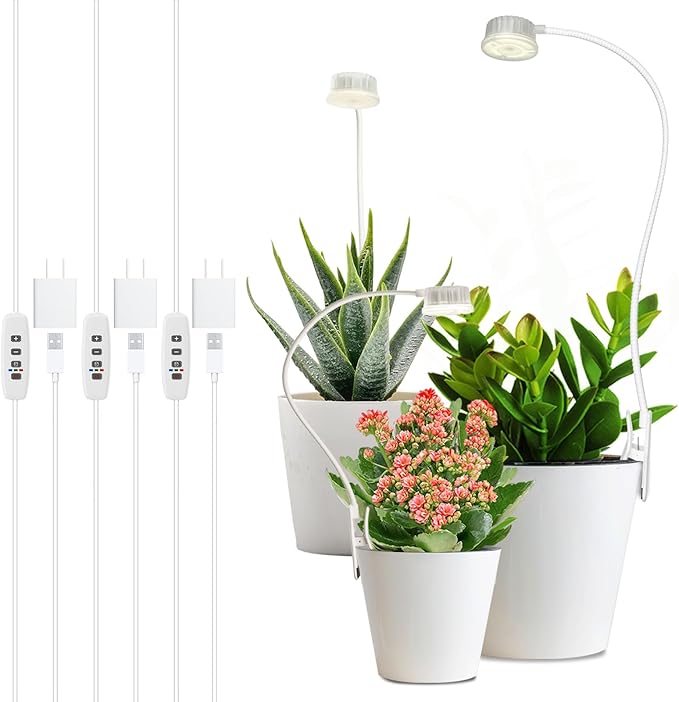 Grow Lights for Indoor Plants Growing Pot Clip On Full Spectrum LED Plant Lights with Adjustable Gooseneck and 10L Brightness 3/9/12 Hrs Auto On Off Timer for Indoor Small Plants (3 Packs)