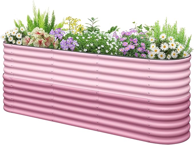 KING BIRD Raised Garden Bed 2.85 ft Tall 9 in 1 Galvanized Planter Garden Box Outdoor for Gardening Deep Root Vegetables Flowers Pink 94.5X23.6X34.2 in