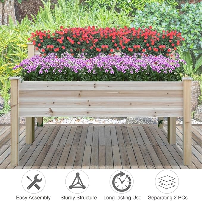 Wooden Raised Garden Bed with Legs 45.25”L X 45”W X 30”H Elevated Reinforced Large Planter Box for Vegetable Flower Herb Outdoors - Beam and Column Structure - Unmatched Strength Outlast