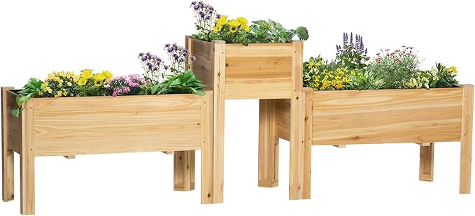 3-Piece Wooden Garden Bed Set Raised Planter Boxes for Vegetables Herbs &amp Flowers