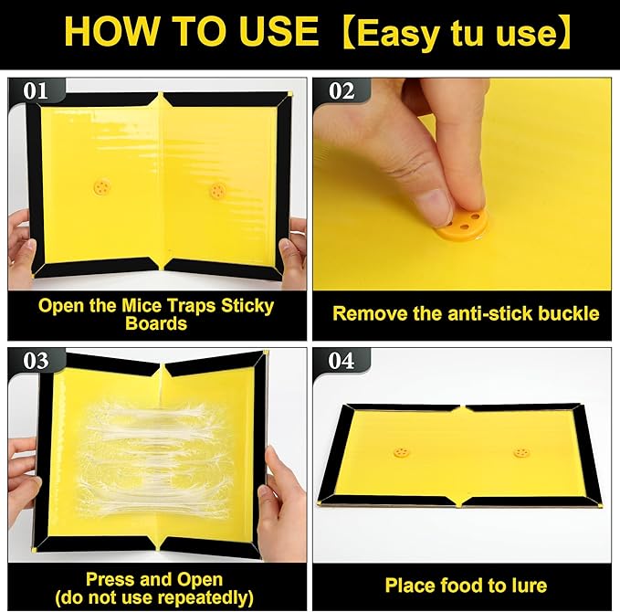 12 Pack Sticky Mouse Traps Sticky Traps for Rats Mice Rodents Snakes No Touch Indoor Mouse Traps for Home Kitchen Garage Attic Basements Easy to Set Black