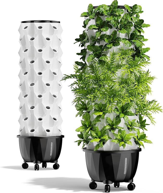 Hydroponics Growing SystemGarden Hydroponic Growing Sys 48/64/80/96 Pots Garden Planter Hydroponics Tower Aeroponics Growing Kit with Hydrating Pump Adapter Net Pots Timer for
