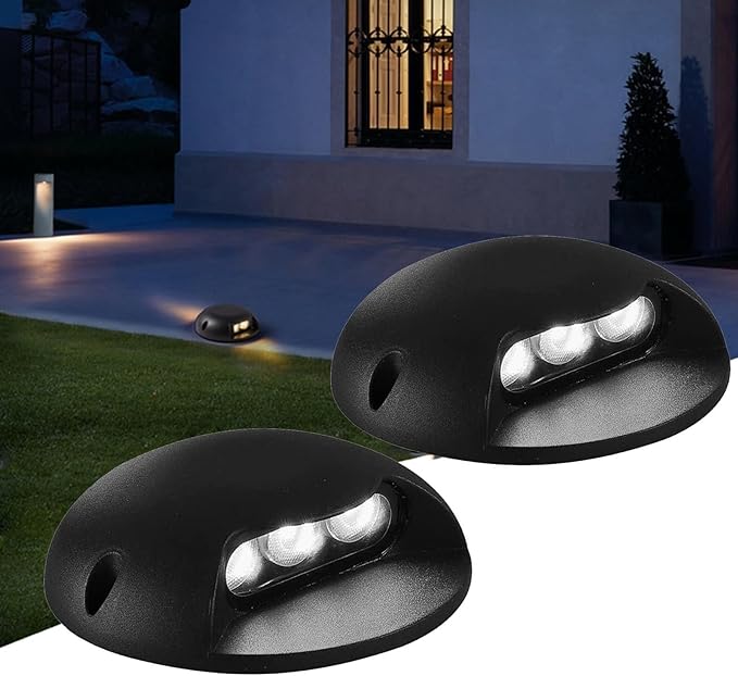 2PCS 3W Surface Mount Spotlights - Hardwired Aluminum Housing Fence Lights IP65 Waterproof LED Deck Lights(YellowDc12v)