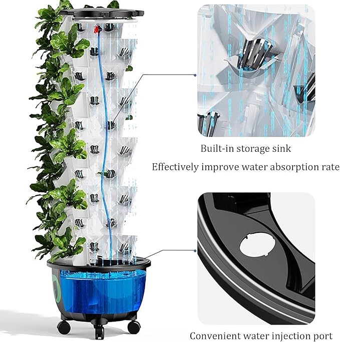 Hydroponics Growing KitsLarge Tank hydroponics Growing SystemVertical Grow Towerfor Herbs Fruits and Vegetables with Moisturizing Pump Adapter Mesh Pots.