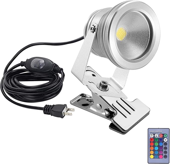 Kiven Plug in Spotlight 10W Waterproof LED Clip-on Light Plug in Landscape Light with 9.84ft Plug in Cord and On/Off Switch for Hallway Garden Patio Yard Flag(RGB)