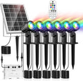 MEIHUA Solar Spot Lights Outdoor Color Changing 6 in 1 Solar Landscape Lighting RGB Spotlights with Remote Control IP66 Waterproof Solar Lights Outdoor Garden for Pathway Yard Pool Tree