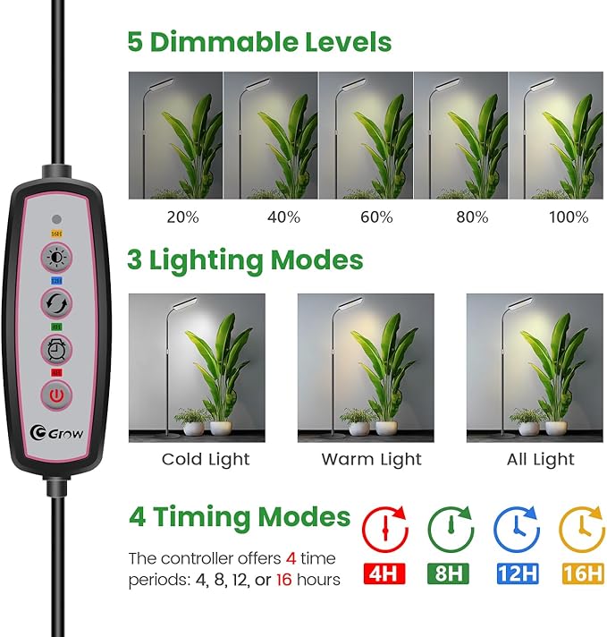 Wiaxulay Floor Plant Lights for Indoor Growing 153 LED Full Spectrum Grow Light with Stand Height Adjustable 24-68 in4/8/12/16H Timer 3 Lighting Modes5 Brightness for Growing Large Tall Plants
