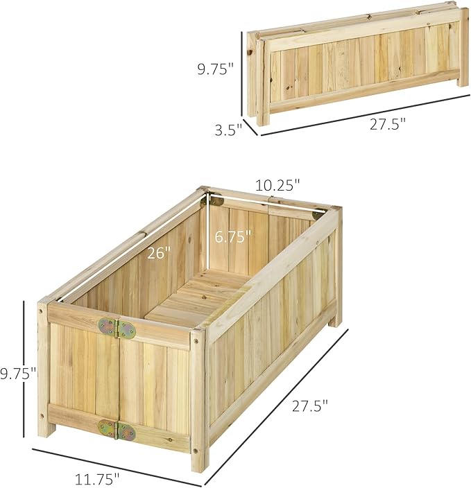 Outsunny Foldable Raised Garden Bed Wooden Planter Box Herb Garden Planter with Drainage Holes for Backyard Patio to Grow Vegetables Herbs and Flowers 28'' x 12'' x 10