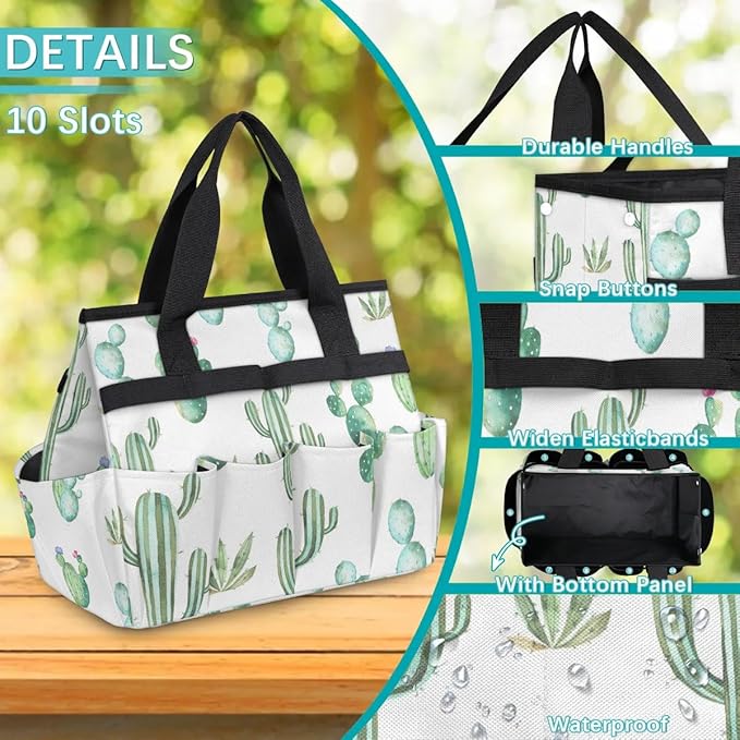 Garden Tool BagCactus Plants Pattern Gardening Organizer Bag With Pockets Garden Tool Kit Storage Tote for Women Men Garden Tool Set Holder