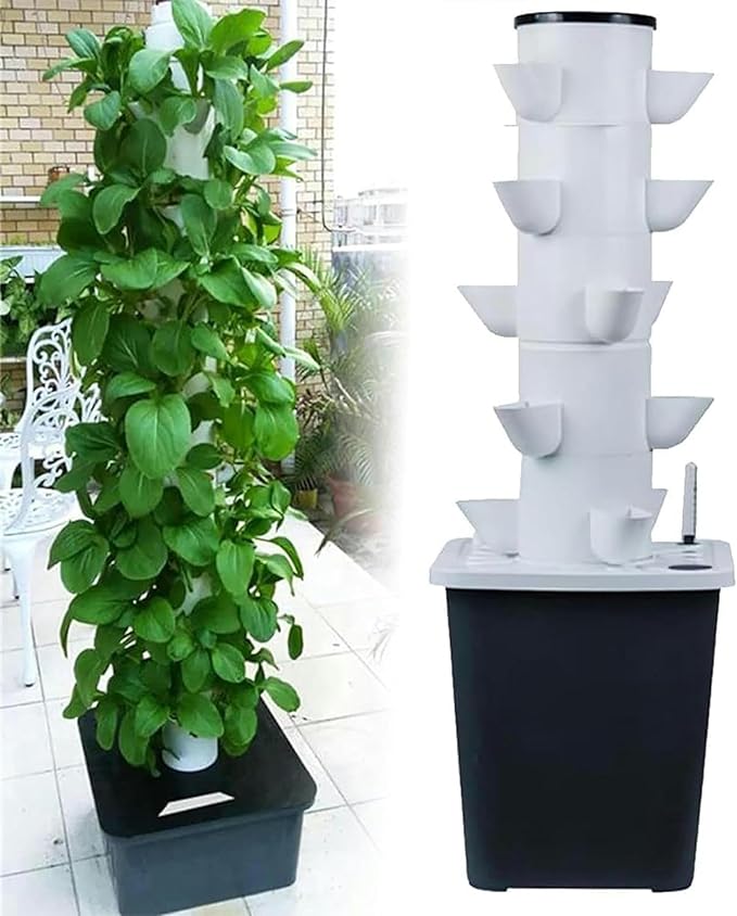Hydroponics Tower Garden Hydroponic Culture System A Plain Cultivation Kit for Herbs Fruits and Vegetables with Moisturizing Pump Adapter Network Pots