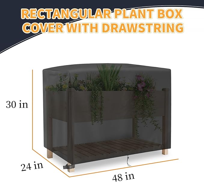 Rectangular Plant Box Cover with Drawstring Outdoor Raised Garden Bed Cover for Plant Freeze Protection Reusable Winter Frost Cover for Planter Beds-48 x 24 x 30 inch