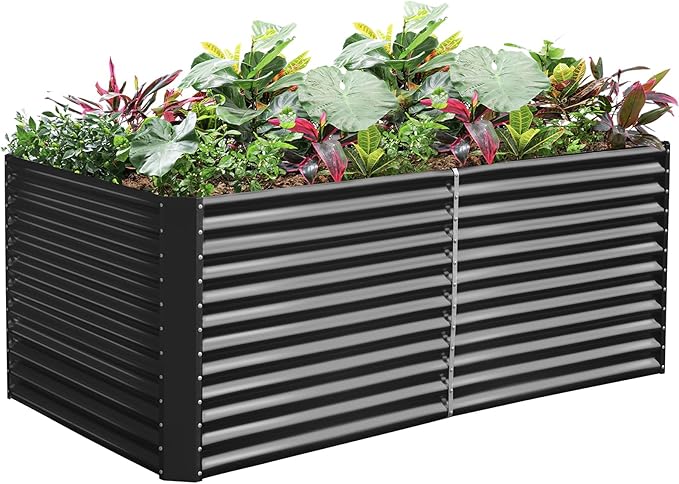 Land Guard 8x4x3ft Rectangular Galvanized Raised Garden Beds Large-Capacity Metal Planter Box Outdoor Durable Deep Raised Garden Bed 3ft Tall Raised Beds for Gardening Vegetables Modern Gray