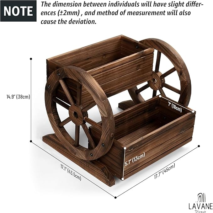 La Vane Wood Wagon Planter Box Wooden Rustic Garden Flower Planter Pot Stand DIY Rolling Cart Wheelbarrow Raised Bed with Wheels &amp Drainage Hole for Indoor Outdoor Décor Patio Balcony Backyard