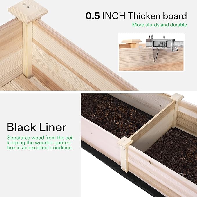 VIVOSUN Wooden Raised Garden Bed 48 x 24 x 30 Inches Outdoor Wood Planter Box with Gloves and a Liner with Trellis for Vine Climbing for Garden Patio Balcony Backyard and Outdoors (Pack of 2)