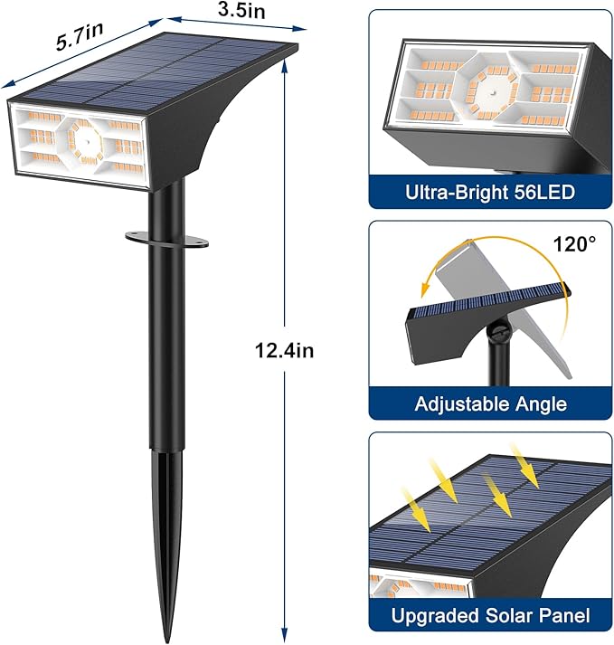 Solar Spot Lights Outdoor Waterproof 8 Pack Warm White Solar Landscape Spotlights +2 Pack Warm White Solar Spotlights with Bigger Solar Panel