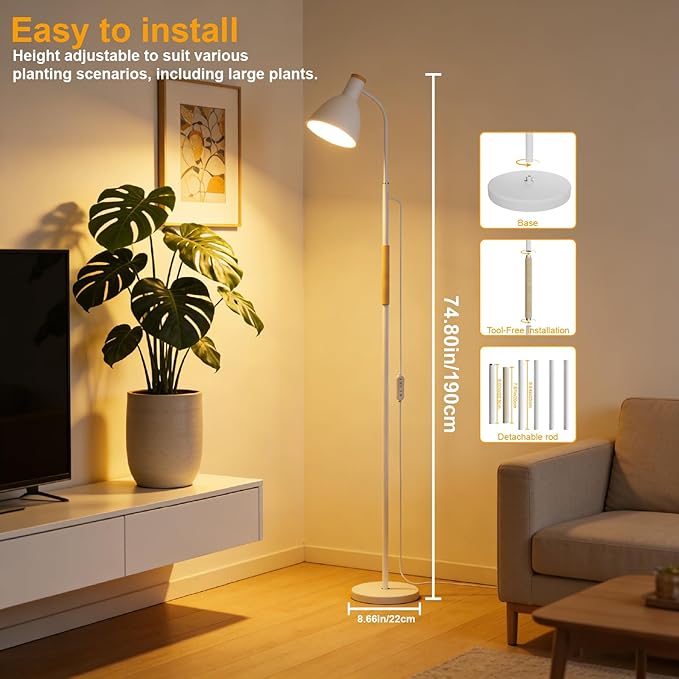 RDJ Bouns Grow Light Floor Lamp 75 Pro Standing Grow Light for Tall Indoor Trees 20W High-CRI 3000K Warm White Full Spectrum Auto 4/8/12H Timer Flexible Gooseneck for Fiddle Leaf Fig &amp Monste