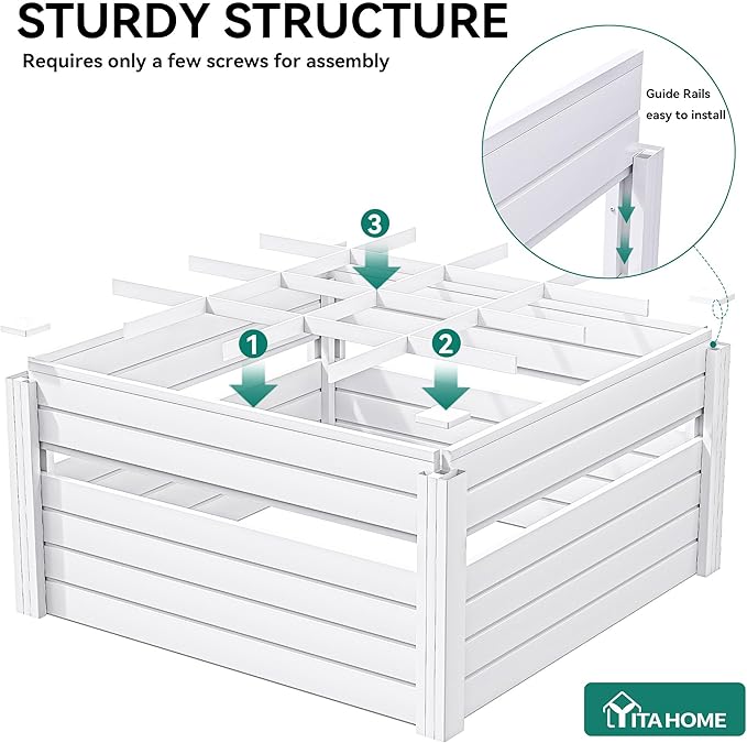 YITAHOME 48x48x24 in Plastic Raised Garden Bed 2pcs with Growth Grid Large Outdoor Vinyl Planter Box for Plants Vegetables and Flowers Easy Installation White