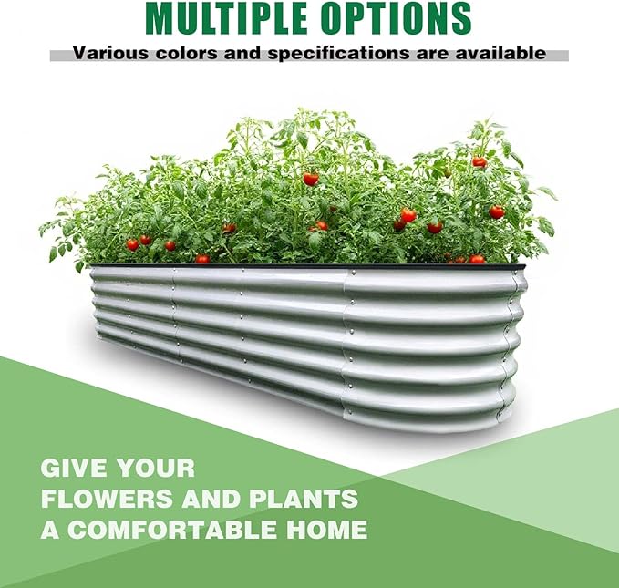 GrowHaus 8x2x1.4FT Galvanized Raised Garden Bed Planter Boxes Outdoor Large Metal Garden Beds for Planting Vegetables Flowers Herbs Silver