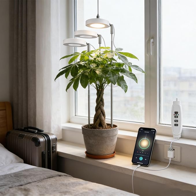 3.5 Inch LED Plant Light Featuring 10 Levels Dimming 3 Spectrum Modes Automatic Daily Timer Telescopic Design Flexible Height USB Compatibility Power Banks Rotatable Lamp