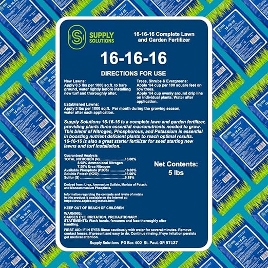 Supply Solutions 16-16-16 Complete Lawn &amp Garden All Purpose Granular Fertilizer - The Ultimate Plant Food for Lush Greenery &amp Vibrant Blooms - for All Plants Vegetables Fruits and Berries
