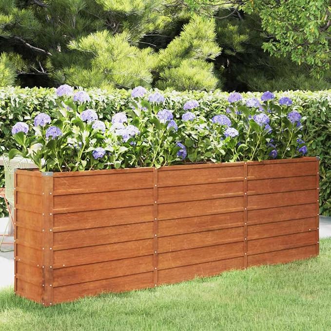 Large Garden Raised Bed Rusty Corten Steel Metal Planter Box 94.5x94.5x30.3 Inch Durable Outdoor Rectangular Raised Beds for Gardening Patio Balcony