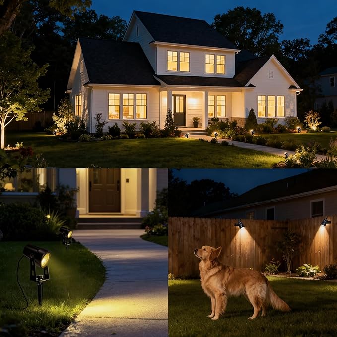 Outdoor Landscape Lighting Outdoor Spot Lights with Transformer for Yard Plant Lawn Tree Flags House Garden Fence Use IP65 Waterproof &amp Connectable- 3 Pack (3)
