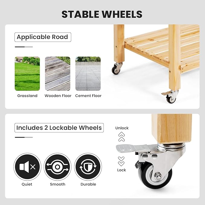 LDAILY Raised Garden Bed Wood Flower Bed on Wheels with Study Legs &amp Storage Shelf Outdoor Planter Box with Bed Liner for Flowers/Vegetables/Fruits in Yard Patio 47.5 L X 23.5 W X 33 H