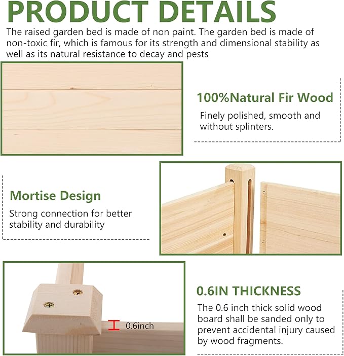 FDW 3 Tier Raised Garden Bed Outdoor Wooden Planter Box 48x48x29 ft Wood Elevated Planter Box with Divided Sections Open-Ended Base for Vegetables Flowers Herbs Plants