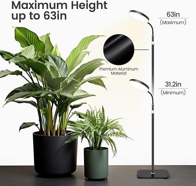 Plant Grow Lights for Indoor20W Large Round Full Spectrum Warm Light with Gooseneck63in Tall Stand Floor Growing Lamp Auto Timer10 Dimmable Levels for Tall Small Plants Flower Growth